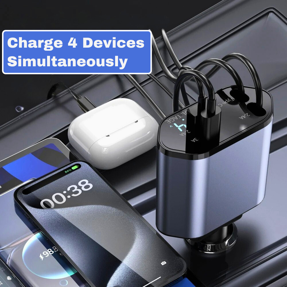 4-in-1 Car Charger Adaptor - Apple & Android - 120W
