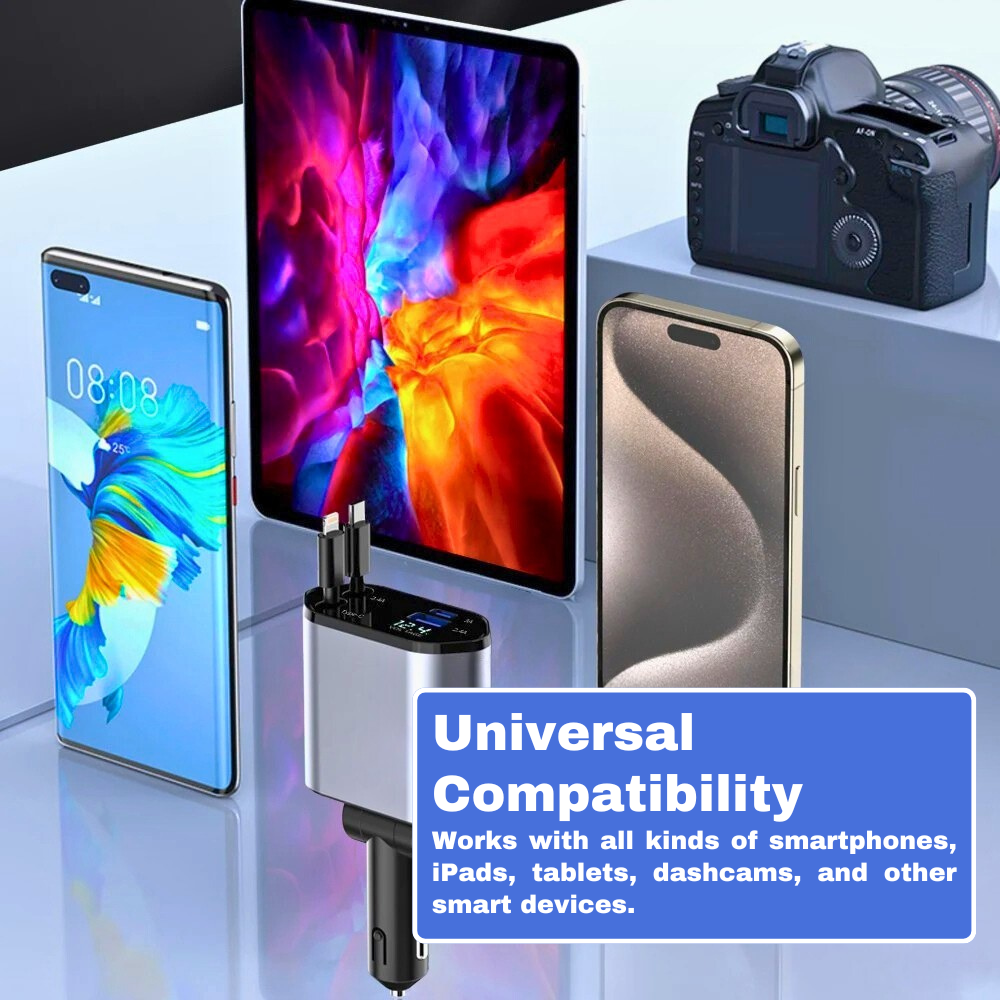 4-in-1 Car Charger Adaptor - Apple & Android - 120W