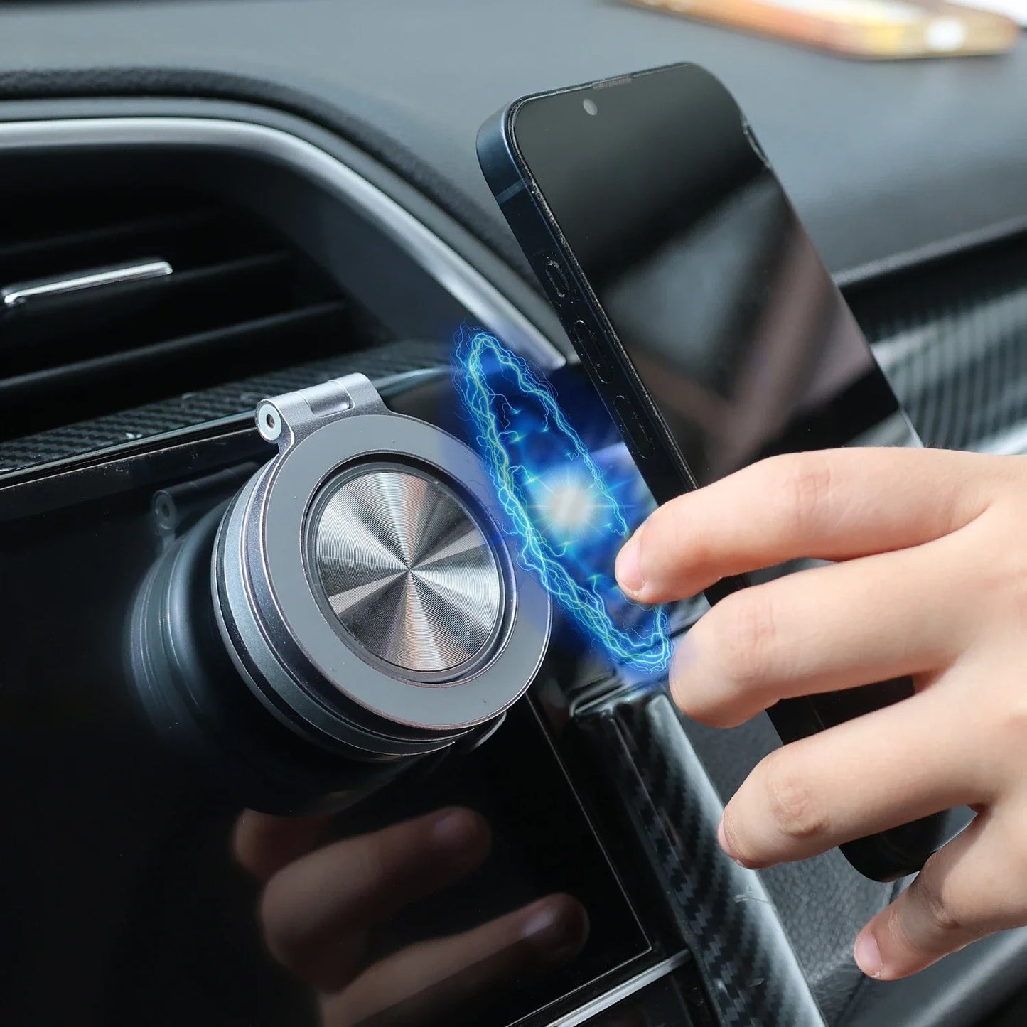 360° Folding Electric-Magnetic Phone Holder with Intelligent Vacuum